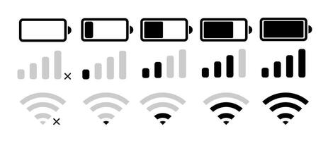 set wifi icon isolated on white background for phone. Phone bar status Icons, battery Icon, wifi signal strength. vector