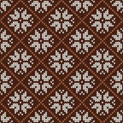 Norwegian native style sweater. Wool texture. Scandinavian knitted seamless pattern. Winter holiday background. Illustration with snowflakes
