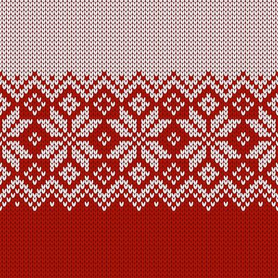 Scandinavian knitted seamless pattern. Norwegian native style sweater, ornament with snowflakes. Wool texture. Fair Isle design