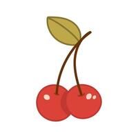 Bright red cherries with green leaf on stem vector