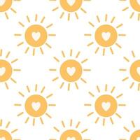 Sun with heart seamless boho pattern vector