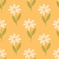 Boho seamless daisy flower pattern with yellow orange background vector