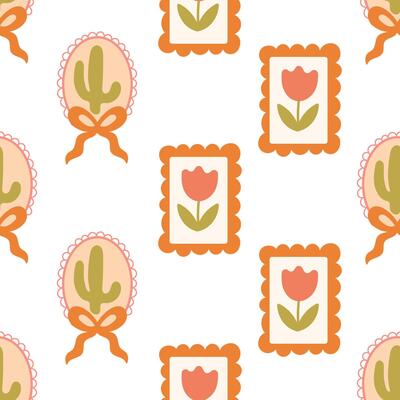 Cactus and tulip frames seamless pattern