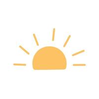 Boho minimal yellow sun icon with radiating beams of light vector