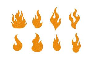 Flat fire icons with crayon chalk texture vector