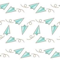 Seamless pattern with flying paper planes and doodles vector