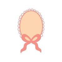 Boho oval label frame with pink ribbon and scalloped edge vector