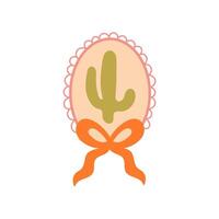 Boho cactus in pink scalloped frame with orange ribbon decoration vector
