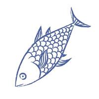 Fish . Doodle of sea fish, sprat with pencil texture, chalk. isolated element vector