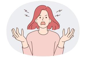 Furious woman screaming due to uncontrollable aggression and panic attack caused vector