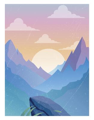 Pastel Sunset Mountains with Rising Sun