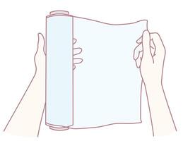 Hands Gently Unrolling a Scroll of Paper Filled with Ideas and Artistic Concepts for a Project vector