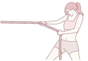 A Woman Actively Engaging in Rope Exercise for Building Strength through Training Sessions vector