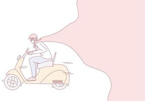 A Stylish Individual Riding a Scooter While Wearing a Flowing Scarf on a Sunny Day vector
