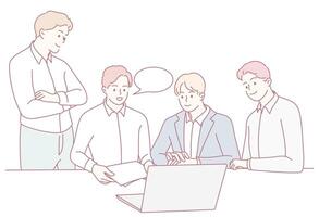 Effective Team Collaboration Over a Laptop in a Contemporary Office Environment Setting vector