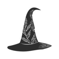 Witch Hat With Leaf Patterns Silhouette Illustration. Magical And Mystical Theme Isolated Illustration vector