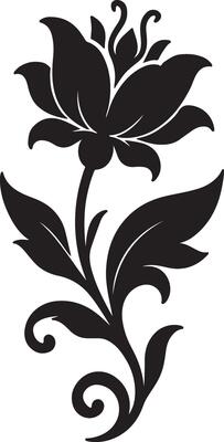 Elegant Black and White Floral Design A Dramatic Silhouette of a Lily Flower with Intricate Swirls, Perfect for Decorative Purposes