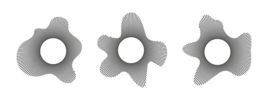 Set of circular wave. Sound circle lines. Radial frame. Sound ring. Wavy patterns. Radial rays templates. Wavy design. Equalizer logo, radial spectrum. Voice flat symbols. Depicting audio music icons. vector