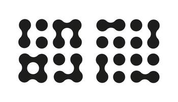 Metaball dot icons. Abstract integration symbol. Connected circle shape sign. Trendy pattern. Point movement. Morphing blobs. Metaballs transition. Logo sample, sticker template. Web design element. vector