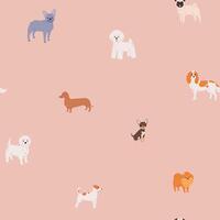Seamless Pattern with small dog breeds. Cute puppies illustration for textile or wrapping paper. Modern flat style vector