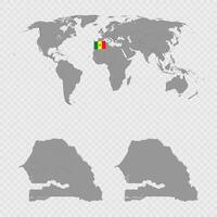 Senegal Map Set with World Location. vector