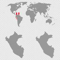 Peru Map Set with World Location. vector