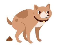 Funny flat illustration of a dog pooping isolated on white background. Highlights civic responsibility, pet hygiene, and public cleanliness. vector