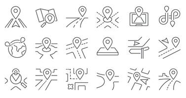 Route line icon. Path with location pointers, routes and directions navigation map with GPS markers, travel journey and trip street way. route isolated set vector