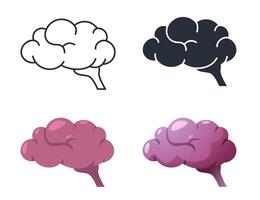 Brain line silhouette icon. Outline human head with creative thinking symbols, black gradient and flat concept of imagination and intelligence. human brain isolated set vector
