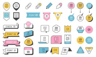 List point element. Minimalistic title frame, abstract simple decorative bullet list elements, basic geometric banners with ribbon shapes and colors collection vector