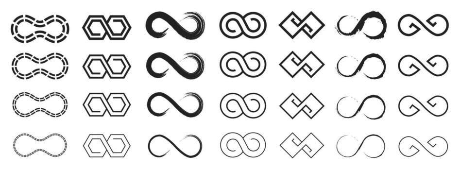 infinito icono. interminable Mobius lazo símbolo, sin límites eterno geométrico flecha símbolos invertido 8 forma, Siempre infinito bucles logo diseño elementos. sin límites firmar conjunto vector