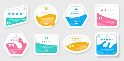 Quotes testimonial banner. Speech bubble quotation mark layout for feedback and testimony comment, creative infographic design element. web quotes set vector