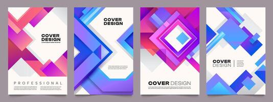 Folding ribbon cover. Modern abstract brochure design with geometric shapes, annual report layout, minimal portfolio magazine flyer template. set vector