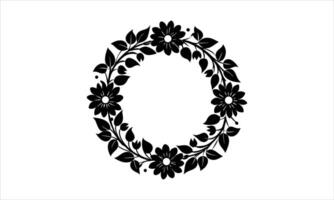 Elegant black floral wreath circle frame design vector