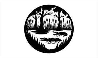 Two alligators in a swampy bayou scene vector