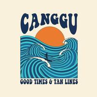 Canggu Surfing Retro with Ocean Waves, and Bali Vibes. vector