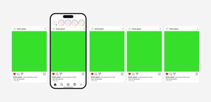 Social media carousel post smartphone mockup green screen ui layout mobile phone template illustration vector