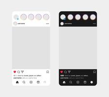 Social media light and dark mode mockup template design. Social network blank user interface layout for post advertisement illustration vector