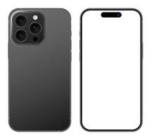 Mobile Phone Device Mockup Template Front Back Angle. Black Frame Smartphone Blank Display User Interface Layout Illustration vector