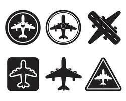 This set features various airplane and transport icons, symbols, and signs perfect for aviation, travel, business, or web design illustrations vector