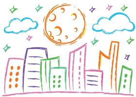 Abstract eco-city illustration with green tree, urban buildings, and a sky design, perfect for business and landscape concepts vector