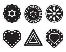 A versatile set of glossy black and white icons and symbols for web design, including star, heart, and circle shapes with shadow elements, in EPS10 format vector