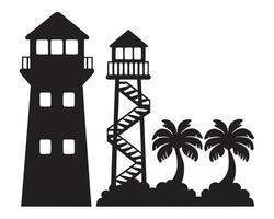 Lighthouse silhouette illustration of a coastal beacon tower against the sky and sea, a landmark for navigation and travel vector