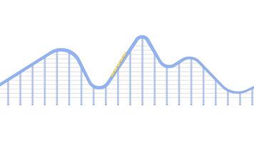 Thrilling roller coaster ride 2D cartoon object animation. Amusement theme park attraction steep drop. Rail rollercoaster train reaching peak animated flat colorful item 4K isolated on white video