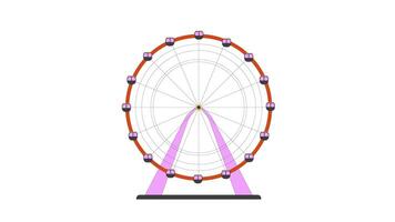 Ferris wheel spinning amusement park 2D cartoon object animation. Observation wheel attraction. Carnival ride. Festival circular rotating animated flat colorful item 4K isolated on white video