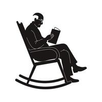 Silhouette of elderly man reading a book while sitting in a rocking chair vector