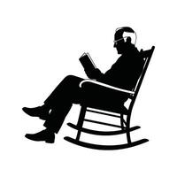 Silhouette of senior man reading a book while sitting in a rocking chair vector