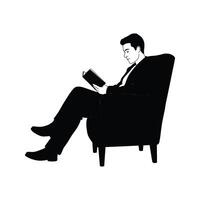 a man in a suit reading a book while sitting in an armchair vector