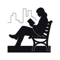 Silhouette of a person reading a book on a park bench in the city vector