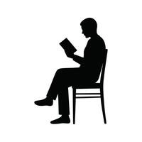 Silhouette of a person sitting on a chair reading a book simple illustration vector